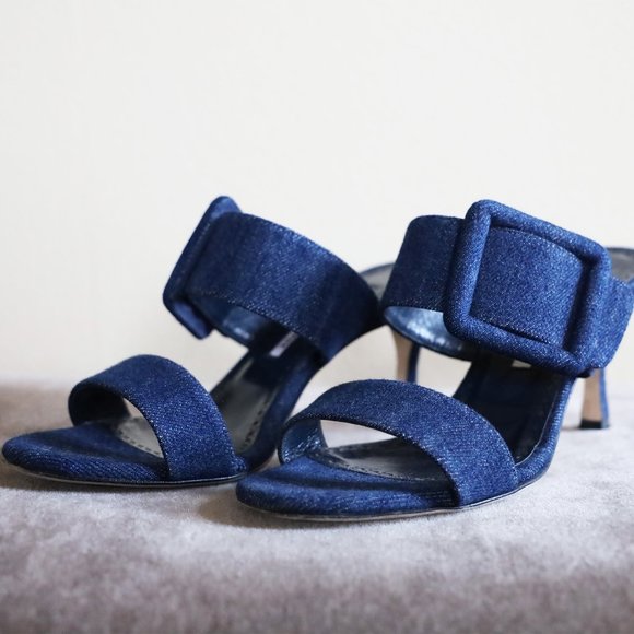 Manolo Blahnik Shoes - SOLD! Manolo Blahnik Denim Sandal Heel with Buckle